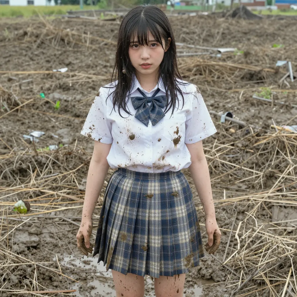 制服ブラウスに泥染み